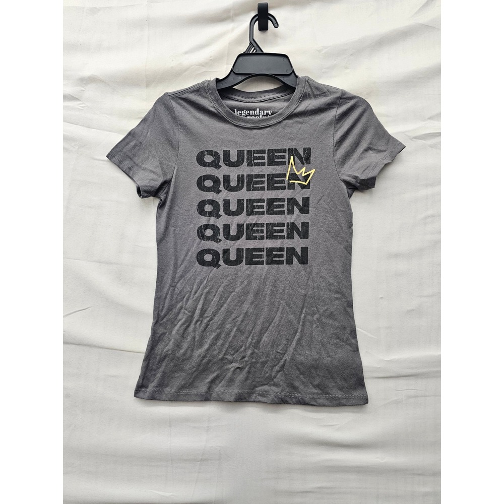 Legendary Rootz Womens Queen Crown Graphic T-Shirt Gray Cotton Blend Size XS